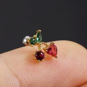 Fruit Stud Cherries Earrings 18K Gold Red Cherries Summer Gold Jewelry 🍒